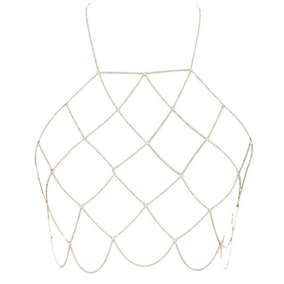 Body Jewelry Chain Halter Mesh Bralette dainty top - Picture 6 of 16